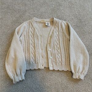 Kids Cream with Gold Sparkle Button Down Sweater 5T